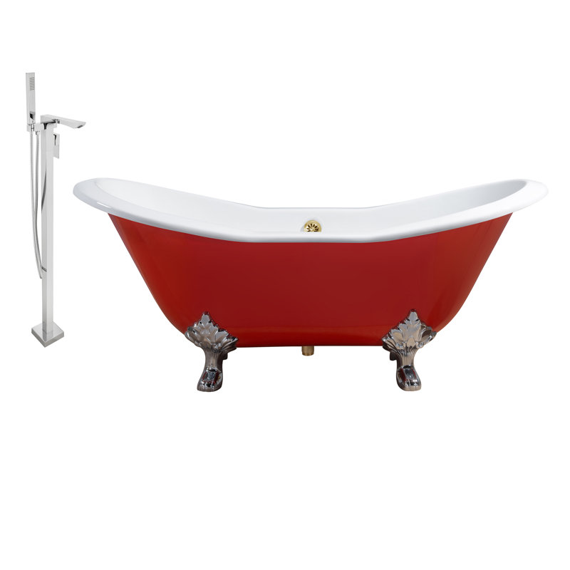 StreamlineBath 61" x 30" Clawfoot Soaking Porcelain Enameled Cast Iron